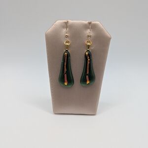 Hand Crafted Green and Gold Butterfly Wings Earrings. Gold Hooks.